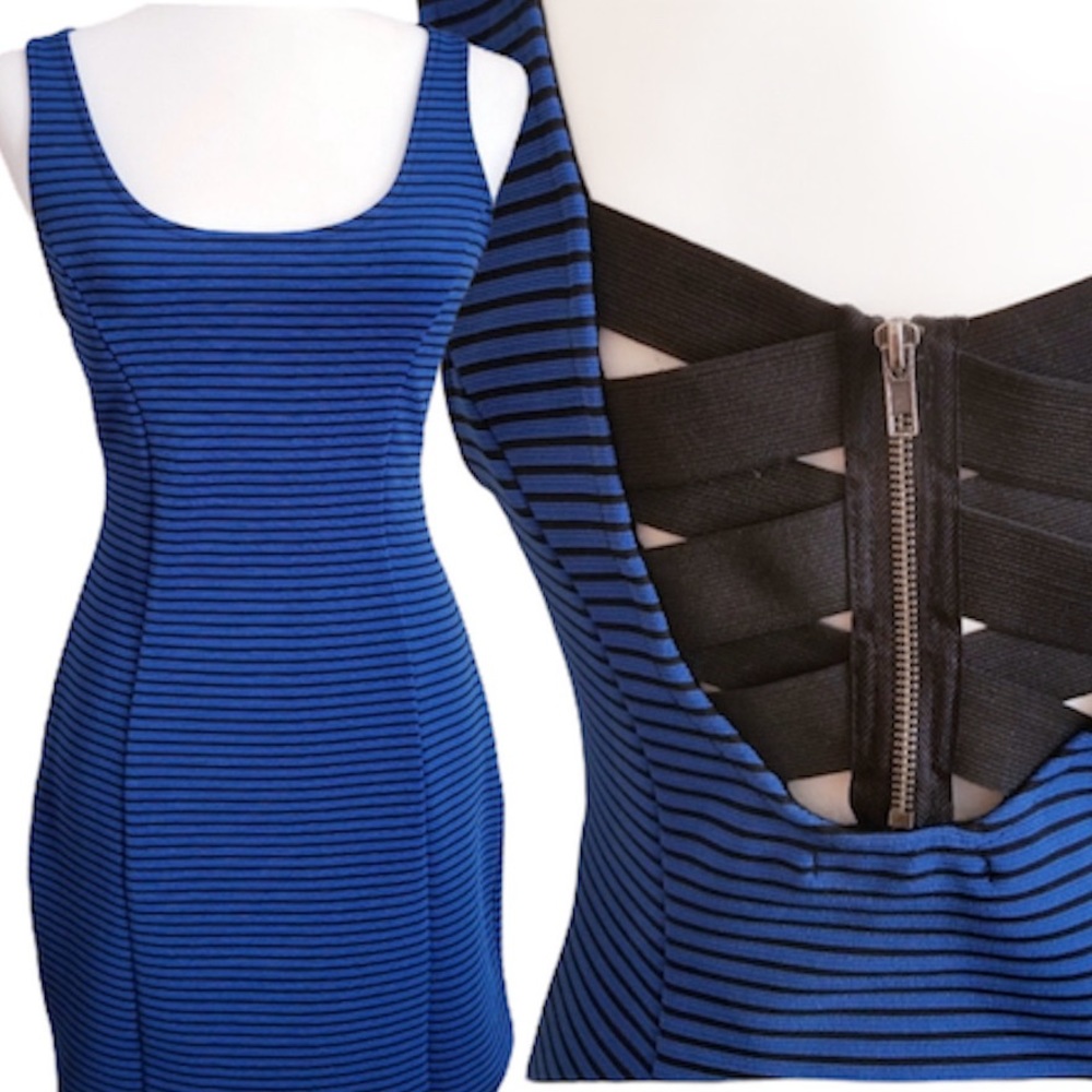 Blue and Black striped mini dress
